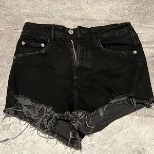 Zara black distressed fringed high waisted jean shorts